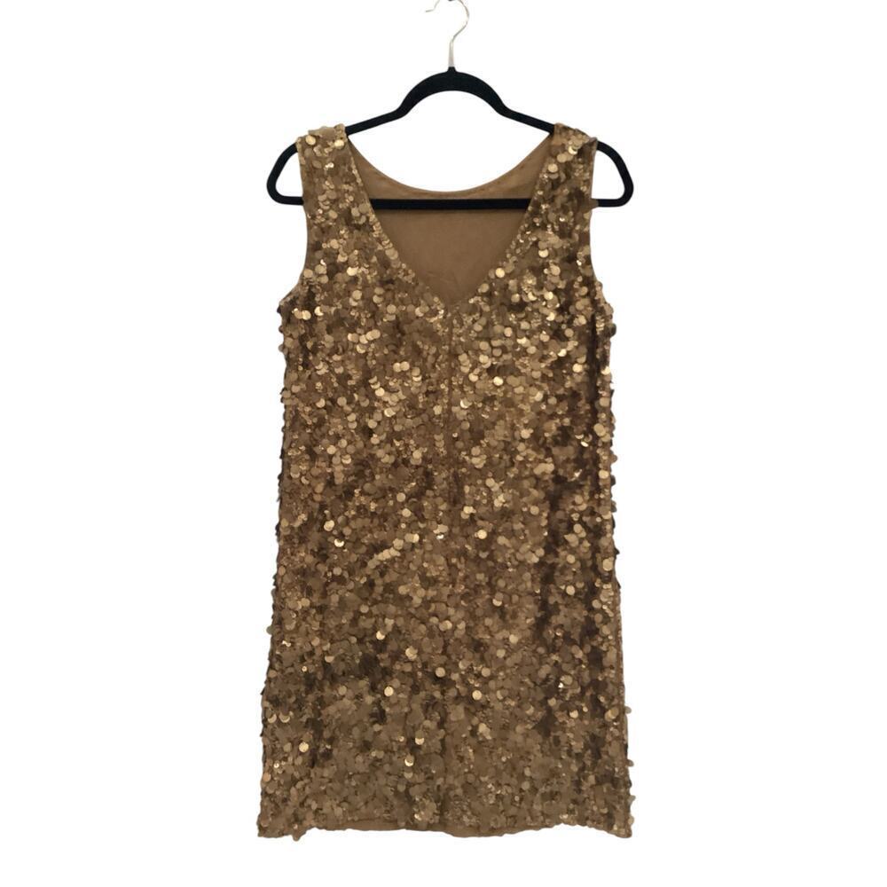 Marchesa Notte Gold Sequin Sleeveless Shift Dress 100% Silk‎ 90's Vintage Size 2 - Picture 5 of 9